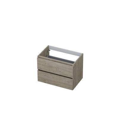 INK - Onderkast 2 Laden Greeploos met Houten Keerlijst - 700x450x520 Mm - Greige Eiken