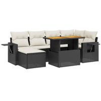 7-delige Loungeset met kussens poly rattan zwart - thumbnail