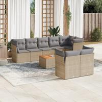 9-delige Loungeset met kussens poly rattan beige - thumbnail
