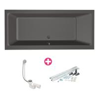 Xenz Kristal Ligbad - 180x80x48 - afvoer Midden - acryl - antraciet 6986-05 - thumbnail