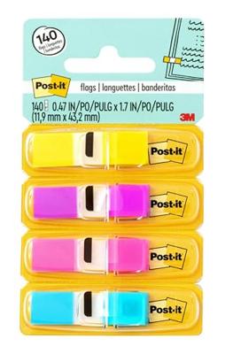 Post-it Index Smal, 4 x 35 tabs, geel, paars, roze en helderblauw