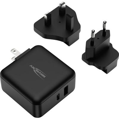 ANSMANN Caricatore USB da viaggio 30W Carica rapida Adattatore universale da viaggio Spina da viaggio con 1x porta USB A + 1x USB C e spine intercambiabili per adattatore USA UK Europa