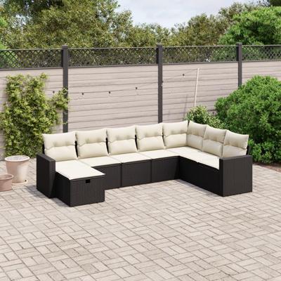 8-delige Loungeset met kussens poly rattan zwart