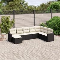 8-delige Loungeset met kussens poly rattan zwart - thumbnail
