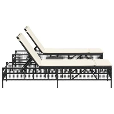Ligbedden 2 st met tafel poly rattan zwart Ligbedden 2 st met tafel poly rattan zwart