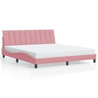Bedframe met LED zonder matras "Hanko" fluweel roze 180x200 cm - thumbnail
