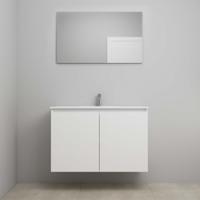 On-Line Badkamermeubelset - 100 cm - Voorgemonteerd - Greeploos 2 Deuren - Porseleinen Wastafel - 1 Kraangat - Spiegel - Hoogglans Wit - thumbnail