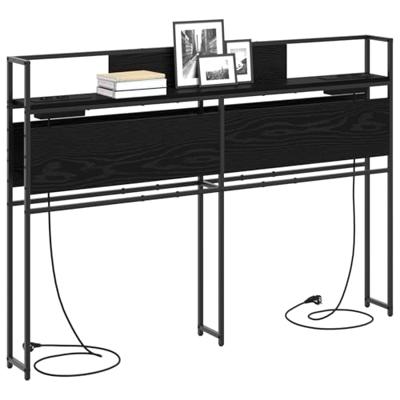 Opberghoofdbord met plank Zwart eiken 135 cm Bewerkt hout