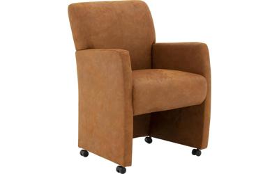 Goossens Eetkamerstoel Alex cognac micro leer met armleuning en met wielen, stijlvol landelijk