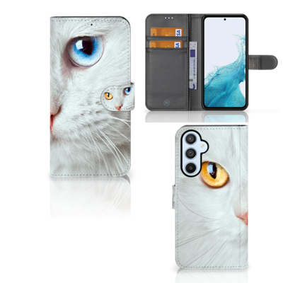 Samsung Galaxy A54 5G | Telefoonhoesje | Met pasjeshouder | Witte Kat