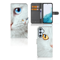 Samsung Galaxy A54 5G | Telefoonhoesje | Met pasjeshouder | Witte Kat - thumbnail