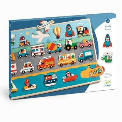 Houten puzzel Vroom - DJECO meerkleurig Houten puzzel Vroom - DJECO meerkleurig