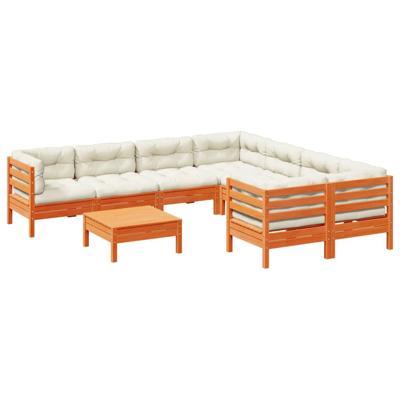 9-delige Loungeset met kussens massief grenenhout wasbruin - thumbnail
