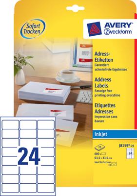 Etiket Avery J8159-10 63.5x33.9mm wit 240 etiketten