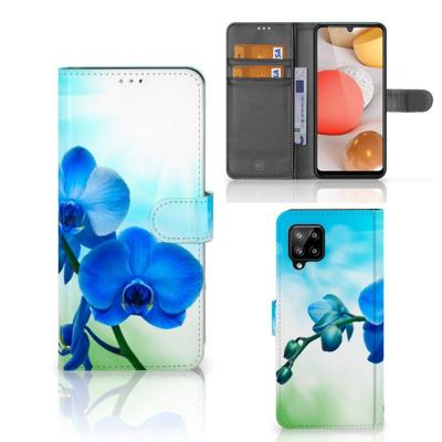 Samsung Galaxy A42 5G Hoesje Orchidee Blauw - Cadeau voor je Moeder Samsung Galaxy A42 5G Hoesje Orchidee Blauw - Cadeau voor je Moeder