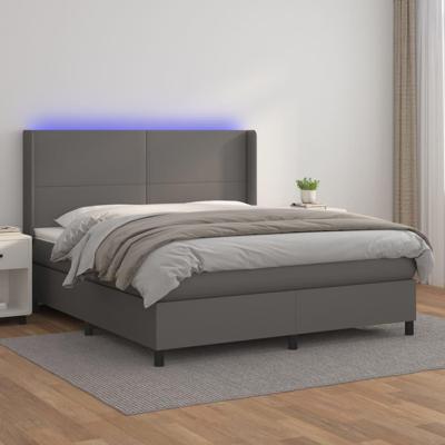 Boxspring met matras en LED kunstleer grijs 160x200 cm