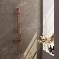 Brauer Stripe opbouw douche thermostaatkraan SET 01 met glijstang en staaf handdouche en doucheslang koper geborsteld PVD - thumbnail