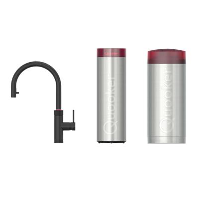 Quooker Flex Round Keukenkraan Set - Kokend Warm- en Koud Water - Uittrekbare Slang - Zwart - met PRO3 Reservoir & CUBE - Direct Gekoeld Bruisend Water