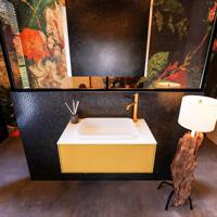 Badkamermeubelset Mondiaz Erin 80 cm met 1 Lade met RIDGE Wastafel Midden Talc met 1 kraangat Greeploos Mat Ocher - thumbnail