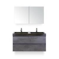 Maxx XL Badmeubelset 120 cm - Beton Antraciet - Wastafel Lucca Dubbel 2 kraangaten - met Spiegelkast - thumbnail