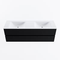 MONDIAZ VICA 150cm badmeubel onderkast Urban 2 lades. Wastafel CLOUD dubbel zonder kraangat, kleur Talc. - thumbnail