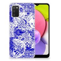 Silicone Back Case Samsung Galaxy A03S Angel Skull Blauw - thumbnail