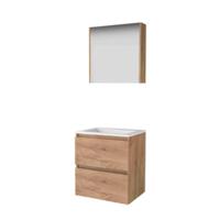 Basic-Line Comfort 46 Badkamermeubelset - 60 x 46 cm - Greeploos - 2 Lades - Acryl Wastafel - Zonder Kraangat - Spiegelkast - Whisky Oak - thumbnail