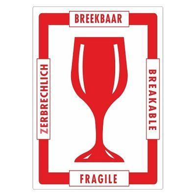 Etiket wit/rood 80x110mm Fragile glas