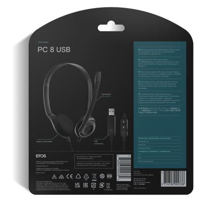 EPOS PC 8 USB On Ear headset Kabel Stereo Zwart Microfoon uitschakelbaar (mute), Volumeregeling Computer