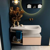 MONDIAZ RIVA 100cm badmeubel onderkast / planchet kleur Rosee met 1 lade. Wastafel DULCET rechts 0 kraangaten kleur Linen. - thumbnail