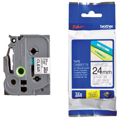 Brother Gloss Laminated Labelling Tape - 24mm, Black/Clear labelprinter-tape TZ