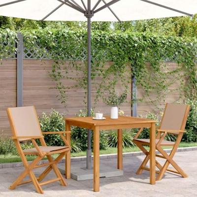 Tuinstoelen 2 st massief acaciahout en stof taupe - thumbnail