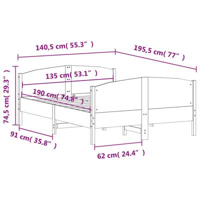 Bedframe zonder matras massief grenenhout wit 140x190 cm