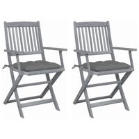 Tuinstoelen 2 st inklapbaar met kussens massief acaciahout - thumbnail