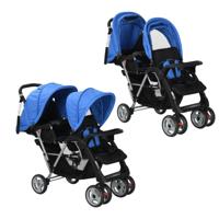 Kinderwagen dubbel staal blauw en zwart - thumbnail