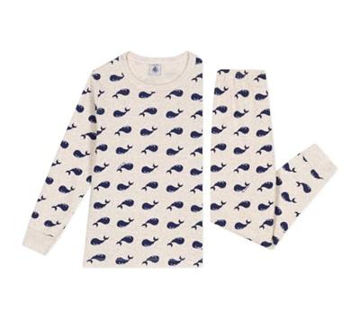Pyjama voor kinderen met walvisprint van PETIT BATEAU ecru