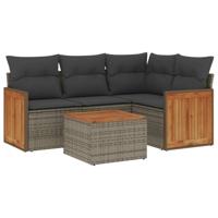 4-delige Loungeset met kussens poly rattan grijs - thumbnail