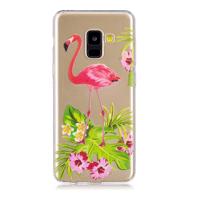 Shop4 - Samsung Galaxy A8 (2018) Hoesje - Zachte Back Case Flamingo Transparant - thumbnail