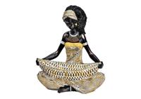 Afrikaanse vrouw zittend met schaal van poly beige (B/H/D) 19x22x14cm - thumbnail