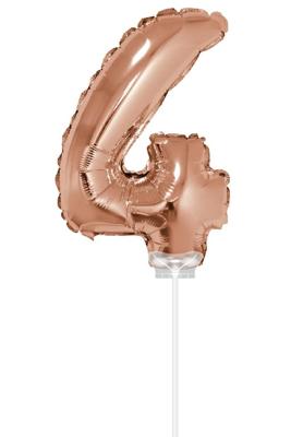 Folieballon Cijfer &apos;4&apos; Rose Goud 40cm met stokje