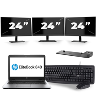 HP EliteBook 840 G4 - Intel Core i5-7e Generatie - 14 inch - 8GB RAM - 256GB SSD - Windows 11 + 3x 24 inch Monitor - thumbnail