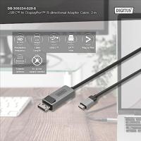 Digitus DB-300334-020-S DisplayPort / USB-C Adapter [1x USB-C - 1x DisplayPort stekker] Zwart Afgeschermd, Rond 2 m - thumbnail