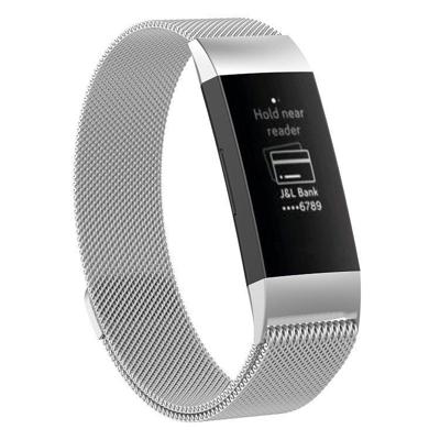 Roestvrijstaal magneet polsband voor FITBIT charge 3 grootte: groot 217x18mm (zilver)