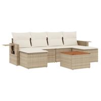 7-delige Loungeset met kussens poly rattan beige - thumbnail