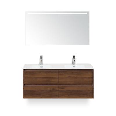 Dante Badmeubelset 120 cm - 4 laden Walnoot - Keramische Wastafel Wit Cover - met Sence Spiegel