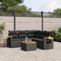 6-delige Loungeset met kussens poly rattan zwart - thumbnail