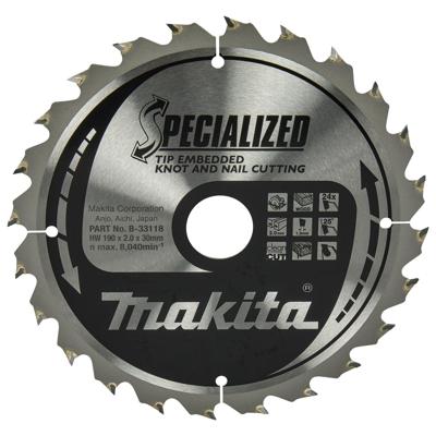 Makita Cirkelzaagblad voor Hout | Specialized: Noest/Spijker | Ø 190mm Asgat 30mm 24T - B-33118