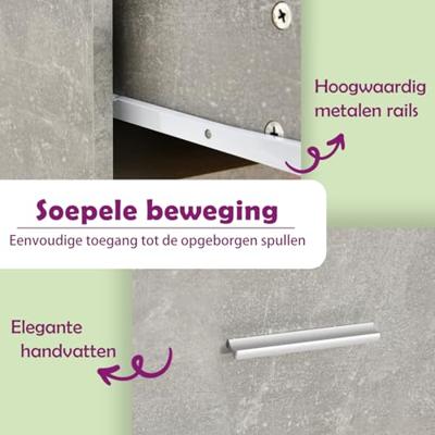 Bureau met bijzetkast bewerkt hout betongrijs