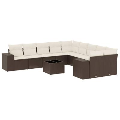 11-delige Loungeset met kussens poly rattan bruin - thumbnail