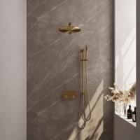 Brauer Gold Carving Thermostatische Regendoucheset Inbouw - Hoofddouche 30 cm - Rechte Wandarm - Met Drukknoppen - Handdouche Staaf - Doucheslang - Geintegreerde Glijstang - Geborsteld Goud - thumbnail
